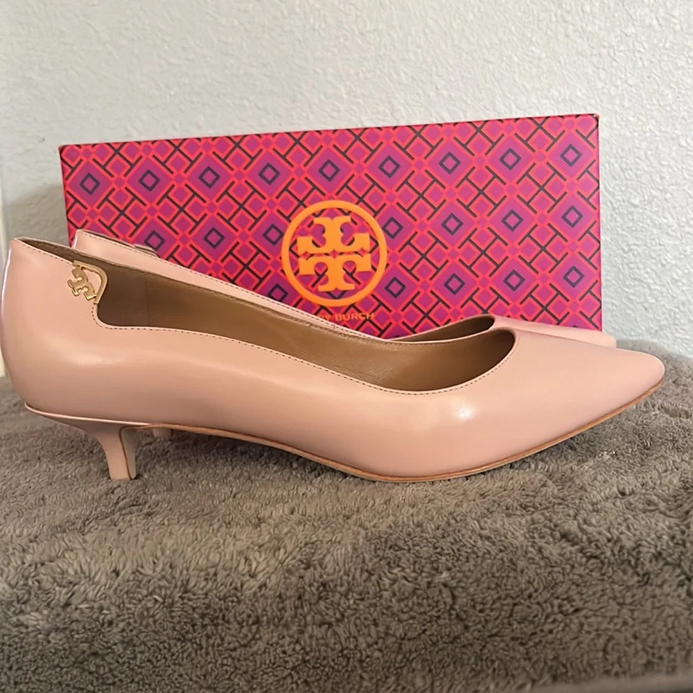 TORY BURCH Sea Shell Pink Pointed-Toe Elizabeth 40mm Baby Calf Pump
